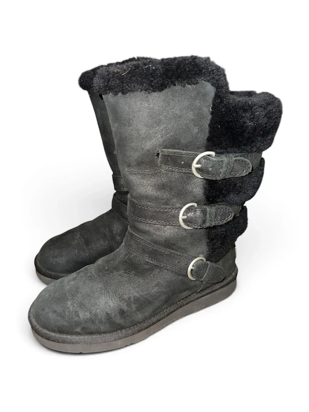 UGG Women's Becket Black Leather Sheepskin Boots- Size 6